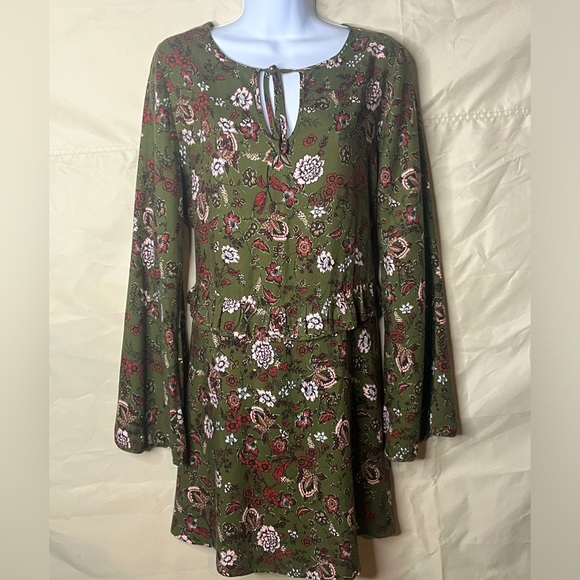 Lovely Women's Floral Fall Olive Dress Sz L - Picture 1 of 10